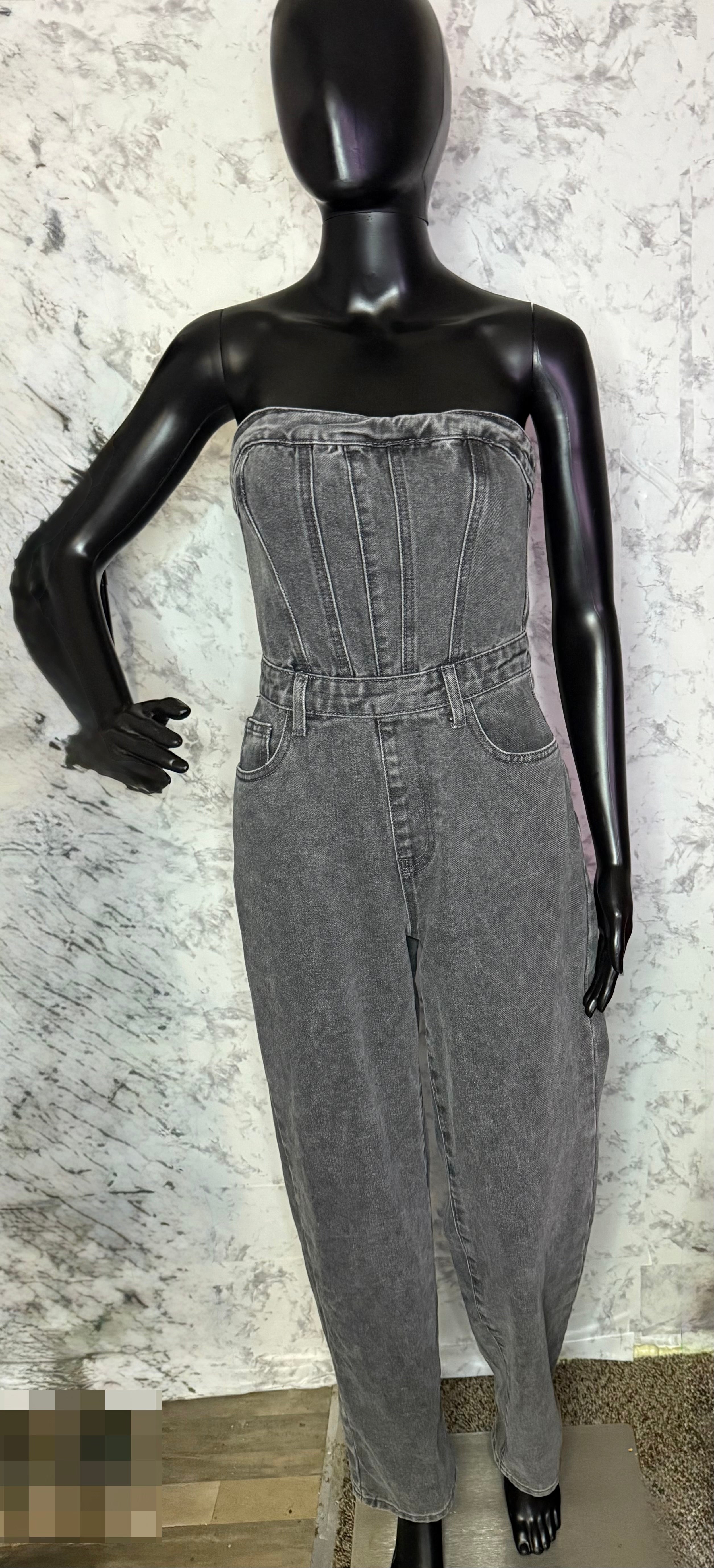 Strapless denim jumpsuit