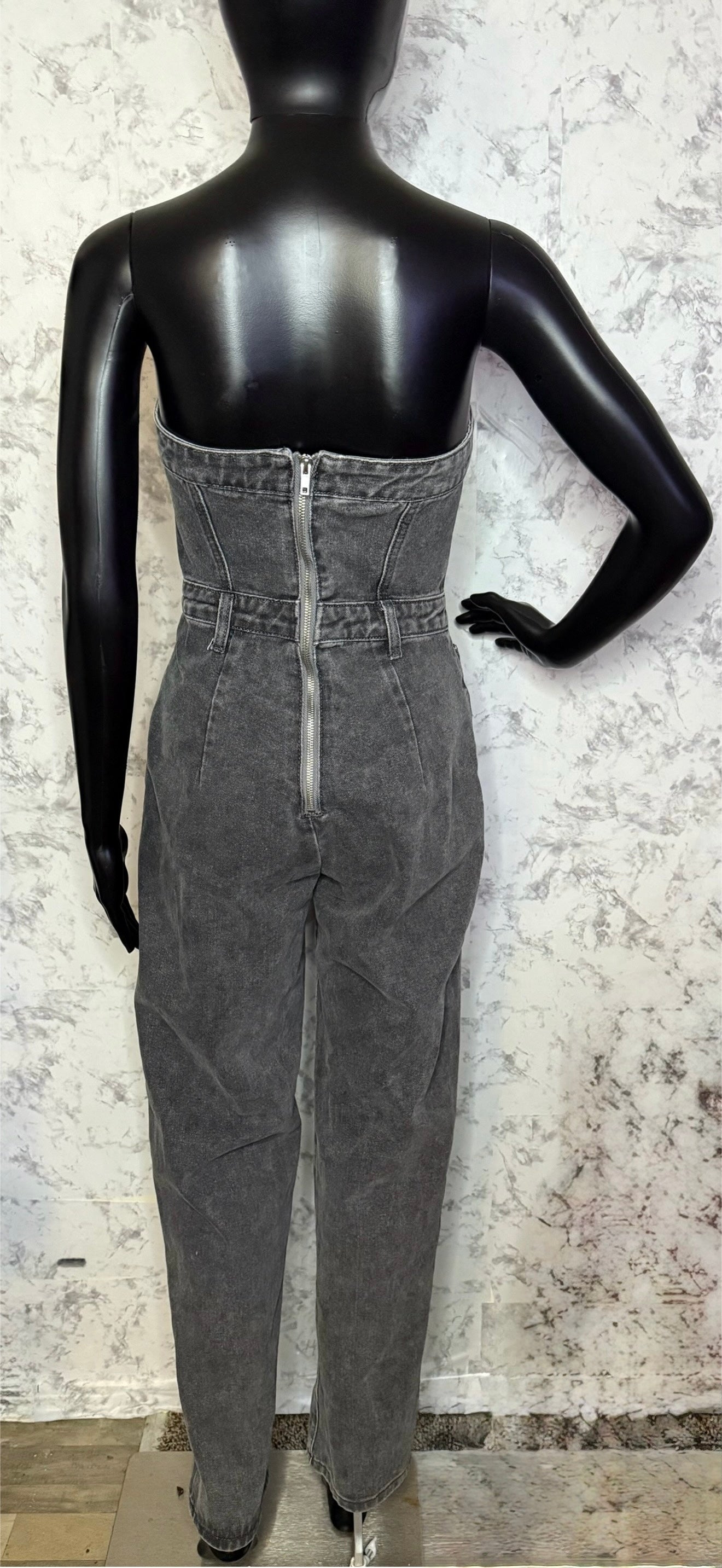 Strapless denim jumpsuit