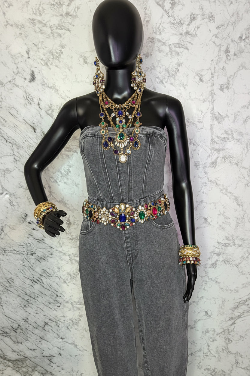 Strapless denim jumpsuit