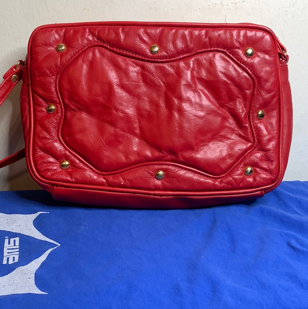 Red studded crossbody bag