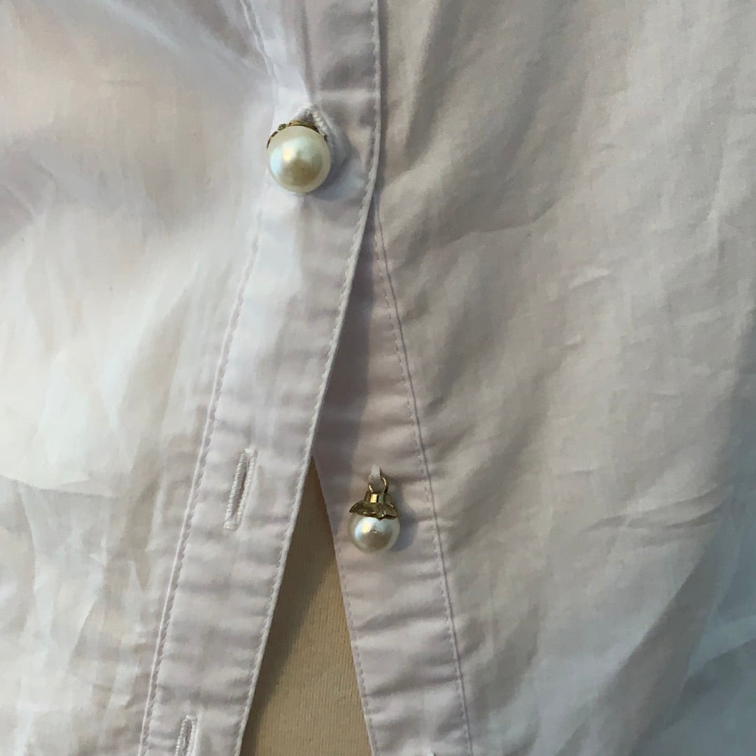 White button up off shoulder top