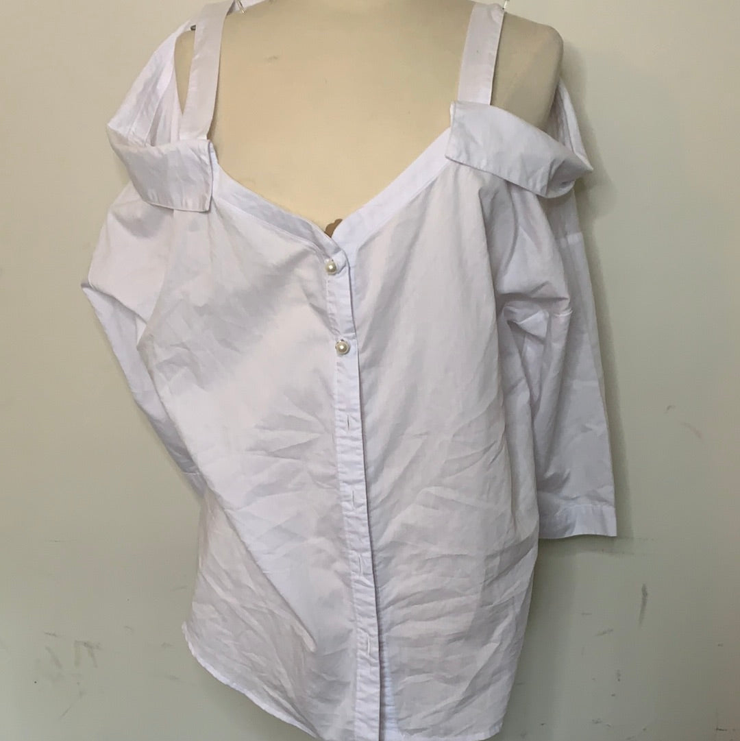 White button up off shoulder top