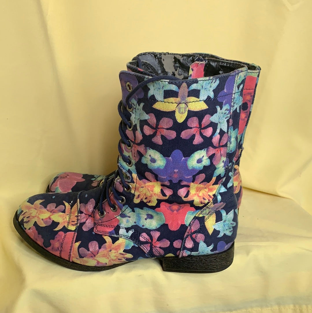 Floral combat boots
