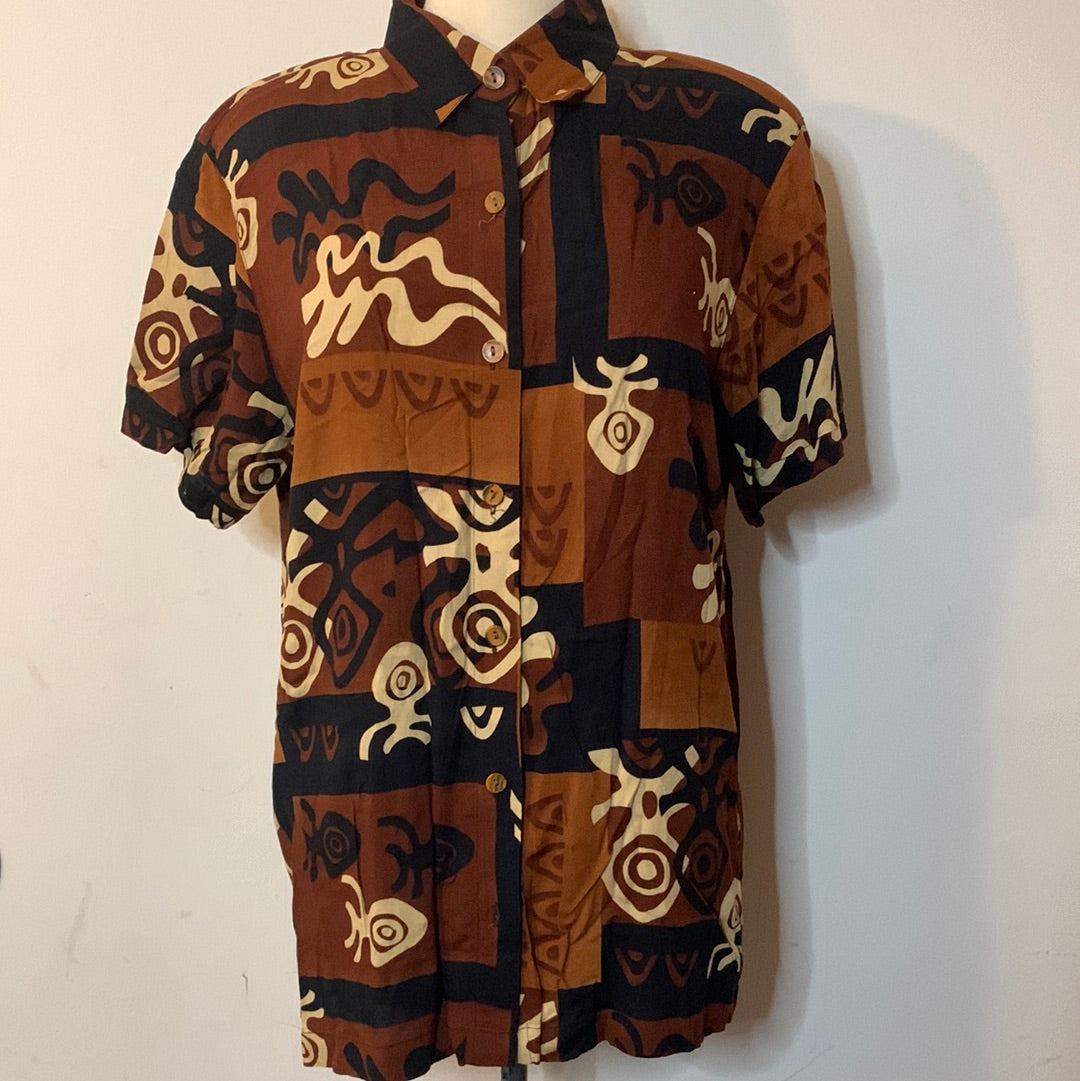 Mixed print button up